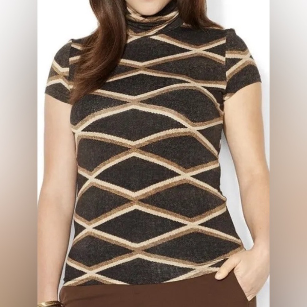 NWT - Lauren Ralph Lauren Diamond Print Turtle Neck Blouse Size 1X